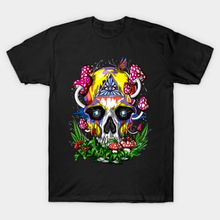 Psychedelic Magic Mushrooms Skull T-Shirt